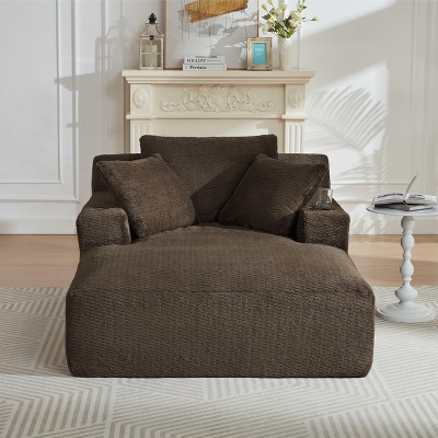 Dolonm Fully Compressed Sofa, Imitation Rabbit Plush Fabric, Deep Seat Armrest with 2 Cup Holders,Side with Magazine Pockets, No Installation