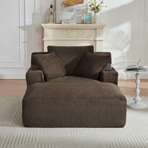 Dolonm Fully Compressed Sofa, Imitation Rabbit Plush Fabric, Deep Seat Armrest with 2 Cup Holders,Side with Magazine Pockets, No Installation - 1 of 4