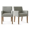 Set of 2 Linen Upholstered Dining Chairs with Arms, Modern Kitchen Chairs with Wooden Legs, Armchairs for Dining Room or Living Room - Panipeachy - 3 of 4