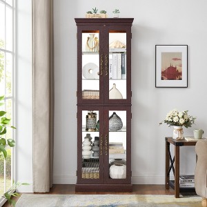 Lighted Curio Display Cabinet with Adjustable Shelves, Internal Light, Movable Partition and Vintage Carved Handles - 1 of 4