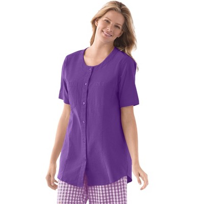 Woman Within Plus Size Short-Sleeve Crinkle Shirt