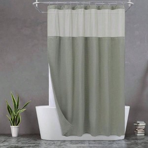 Waffle Weave Shower Curtain with Snap - in Liner Hooks Hotel Style Waterproof Washable Heavyweight Sage Green Mesh Top Window 71x72 - 1 of 4