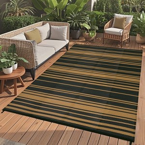 Outdoor Rug Waterproof Mat Outside Rugs for Patio Camping Balcony Modern Strip Plastic Straw Rug - 1 of 4