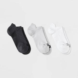 Women's 3pk Mesh Striped No Show Tab Socks - All In Motion™ White/Light Gray/Dark Gray 4-10: Arch Support, Cushioned - 1 of 3