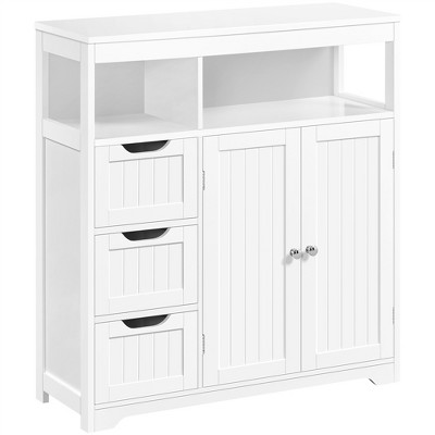 VASAGLE Bathroom Floor Cabinet Wooden Storage Organizer Unit, with Drawer and Adjustable Shelf for Living Room,White