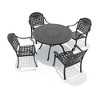 5-Piece Cast Aluminum Outdoor Dining Set: Round Table, Stackable Chairs & Blue Cushions - All-Weather Patio Furniture for Your Backyard - 3 of 4