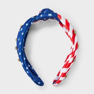 Americana Rhinestone Top Knot Headband - Red/White/Blue - 1 of 3