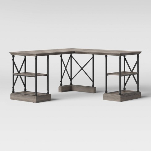 Conway Wood L Shape Desk With Cast Iron Frame Gray - Threshold™ : Target