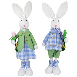 Northlight Bunny Couple in Matching Checkered Outfits Easter Figures - 18.75" - Set of 2 - 1 of 4