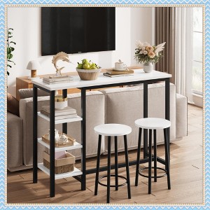 Jojoka 3-Piece Bar Table and Chairs Set with Storage, Industrial Bistro Dining Set for Kitchen, White Wood & Black Metal Frame, White - 1 of 4