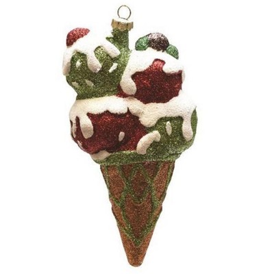 Northlight 6" Red and Green Glittered Shatterproof Ice Cream Cone Christmas Ornament