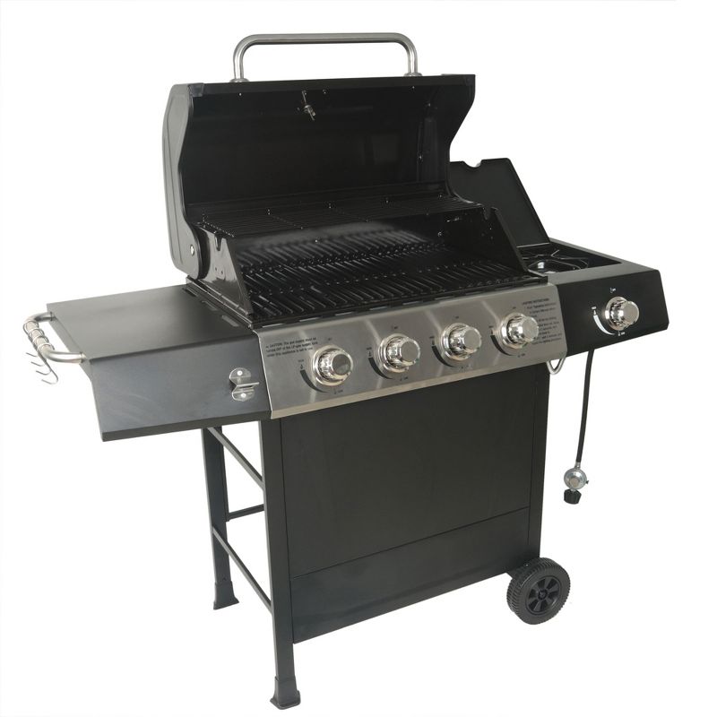Grill Boss Outdoor BBQ Burner Propane Gas Grill for Barbecue Cooking with Side Burner, Lid, Wheels, Shelves and Bottle Opener, 1 of 8