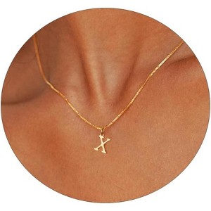 Gold Initial Necklace for Women, 14K Gold Plated Dainty Letter Pendant on Box Chain - 1 of 4