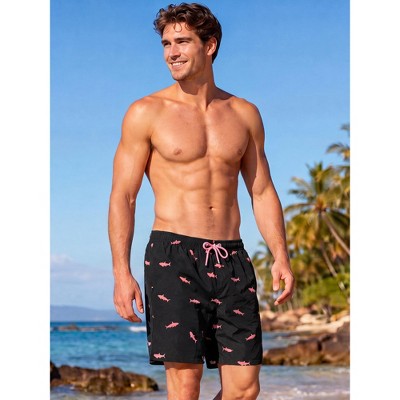 INSPIRE CHIC Men's Drawstring Elastic Waistband Liner Hawaiian Swim Board Shorts Small Black — фото 2