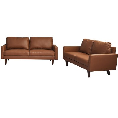 Hybition Leather Sofa Set Modern Sofa & Loveseat Set 2 Piece Couch Set with Wooden Legs for Living Room, Apartment