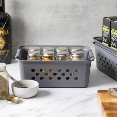 Gray Small Plastic Storage Baskets with Handles, 10-Pack
