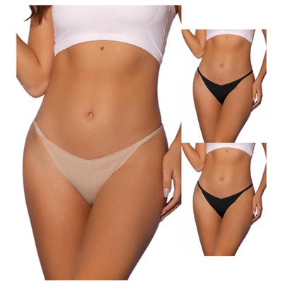Allegra K Women's V-waisted Ruched Invisibles Breathable No Trace Thongs 3 Packs