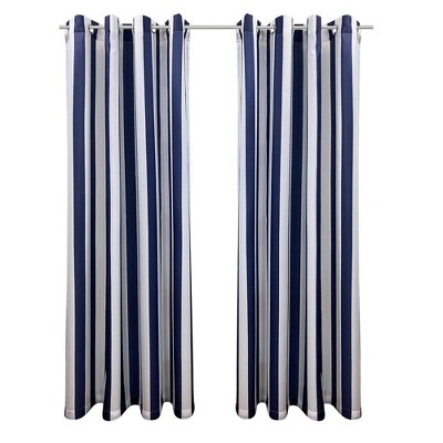 Indigo Striped Polyester Light-Filtering Grommet Outdoor Curtains