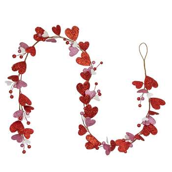 Northlight Fuchsia and Red Glittered Berries Heart Shaped
