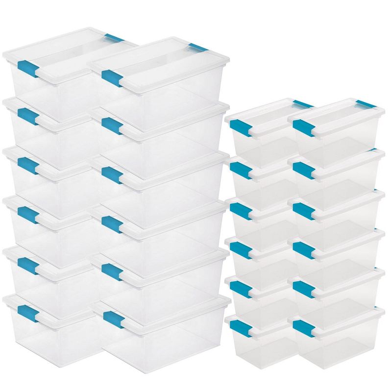 Sterilite Medium Clear Multipurpose Plastic Storage Tote, 12 Pack, and Large Clear Multipurpose Plastic Storage Tote, 12 Pack for Home Organization, 1 of 7