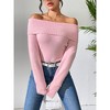 Womens Sweater Off Shoulder Long Sleeve Casual Fitted Lapel Knit Sweater Tops - 3 of 4