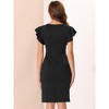 Allegra K Women's Ruffle Sleeve V Neck Ruched Front Elegant Work Sheath Dress - 3 of 4