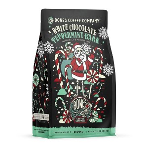 White Chocolate Peppermint Bark Medium Roast, Ground Coffee, Whole Bean Coffee, or Keurig K-Cup Coffe Pods, Bones Coffee Company, 12 oz & 12 ct - 1 of 4