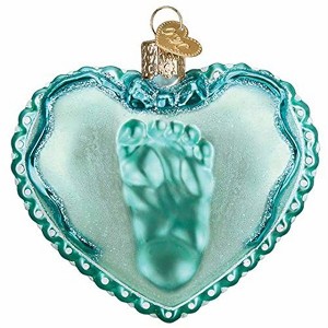 Old World Christmas Blown Glass Ornament for Christmas Tree, Baby Boy Footprint Heart - 1 of 4