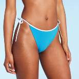 Women's Side-Tie Ribbed Hipster Bikini Bottom - Shade & Shore™ Blue