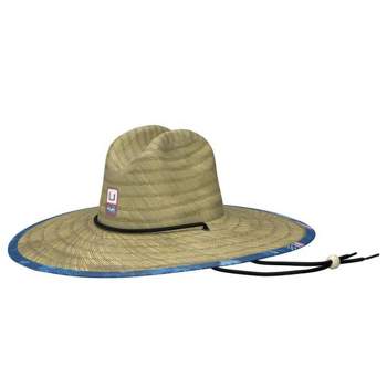 HUK Mens Fish and Flag Straw Wide Brim Fishing Hat Sun Protection - Set Sail