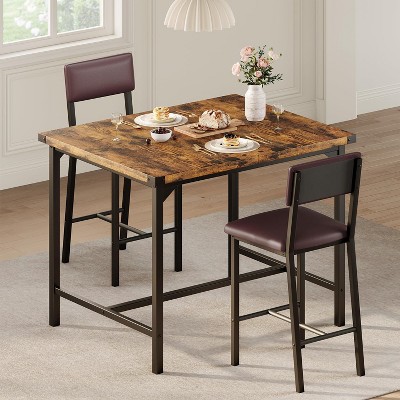 Dining Table Set for 2，3-Piece Kitchen Counter Height Table with 2 Upholstered Bar Stools,Footrest & Corner Protector