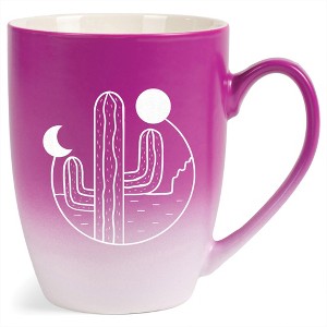 Elanze Designs 12 Ounce Ceramic Decorative Laser Engraved Giftable Novelty Tea Coffee Cup Mug Pink and White Cactus Moon and Sun - 1 of 4
