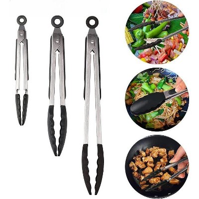 Popco Silicone Tongs for Cooking- 3 Pieces, Black