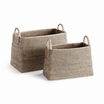 Plum & Post Burma Rattan Narrow Magazine Basket Set Of 2