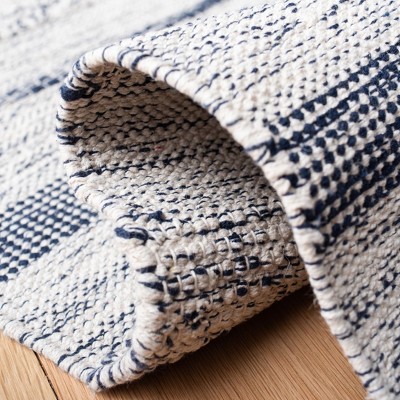 Ivory and Navy Striped Wool Cotton 8' x 10' Area Rug