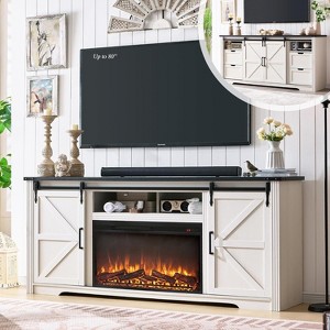 SinCiDo 80 Inch TV Ready Farmhouse Fireplace Stand, 32″ High Entertainment Center with Drawer, Sliding Barn Door & 70″ Media Storage - 1 of 4
