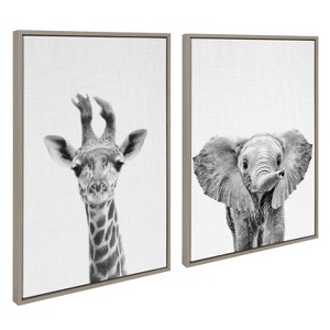 (Set of 2) Sylvie Baby Giraffe Elephant Framed Canvas by Simon Te - Kate & Laurel All Things Decor - 1 of 4