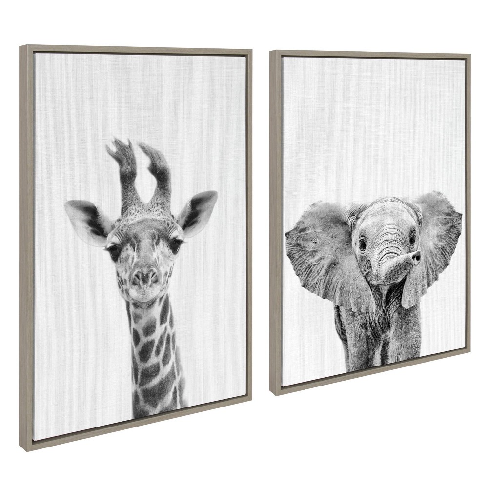 Photos - Other Decoration  23" x 33" Sylvie Baby Giraffe Elephant Framed Canvas by Simon Te Gray - Kate & Laurel All Things Decor(Set of 2)