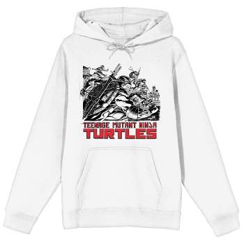 TMNT Turtles Holding Weapons Adult White Graphic Hoodie