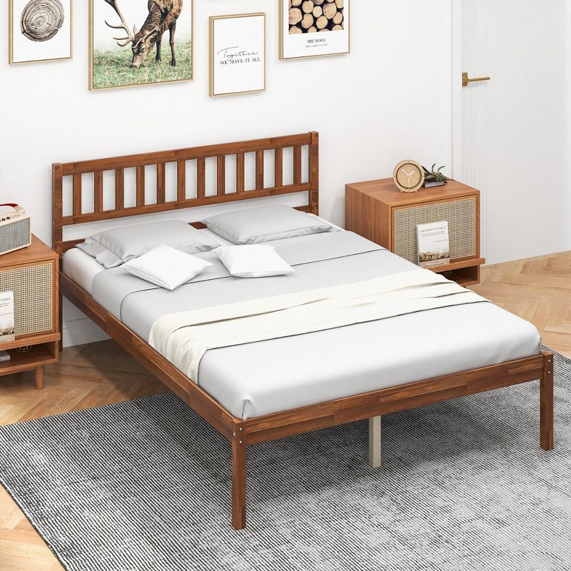 Tangkula Twin/Full/Queen Platform Bed with Headboard Solid Wood Leg Mattress Foundation Walnut, 2 of 10