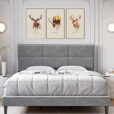 Bed Frame with Velvet Headboard  Wooden Slats Support,Upholstered Platform, Noise-Free and Non-Slip, No Box Spring Required, Easy Assembly