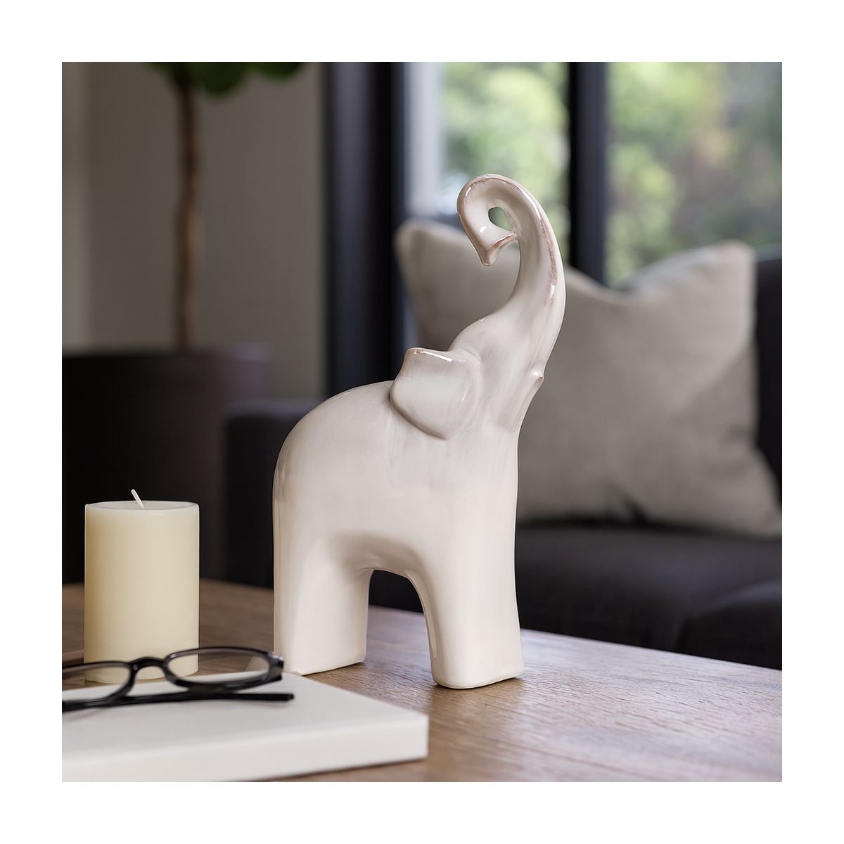 Sagebrook Home 11" Ceramic Elephant Sculpture - Contemporary Elephant Statue for Home or Office Decor