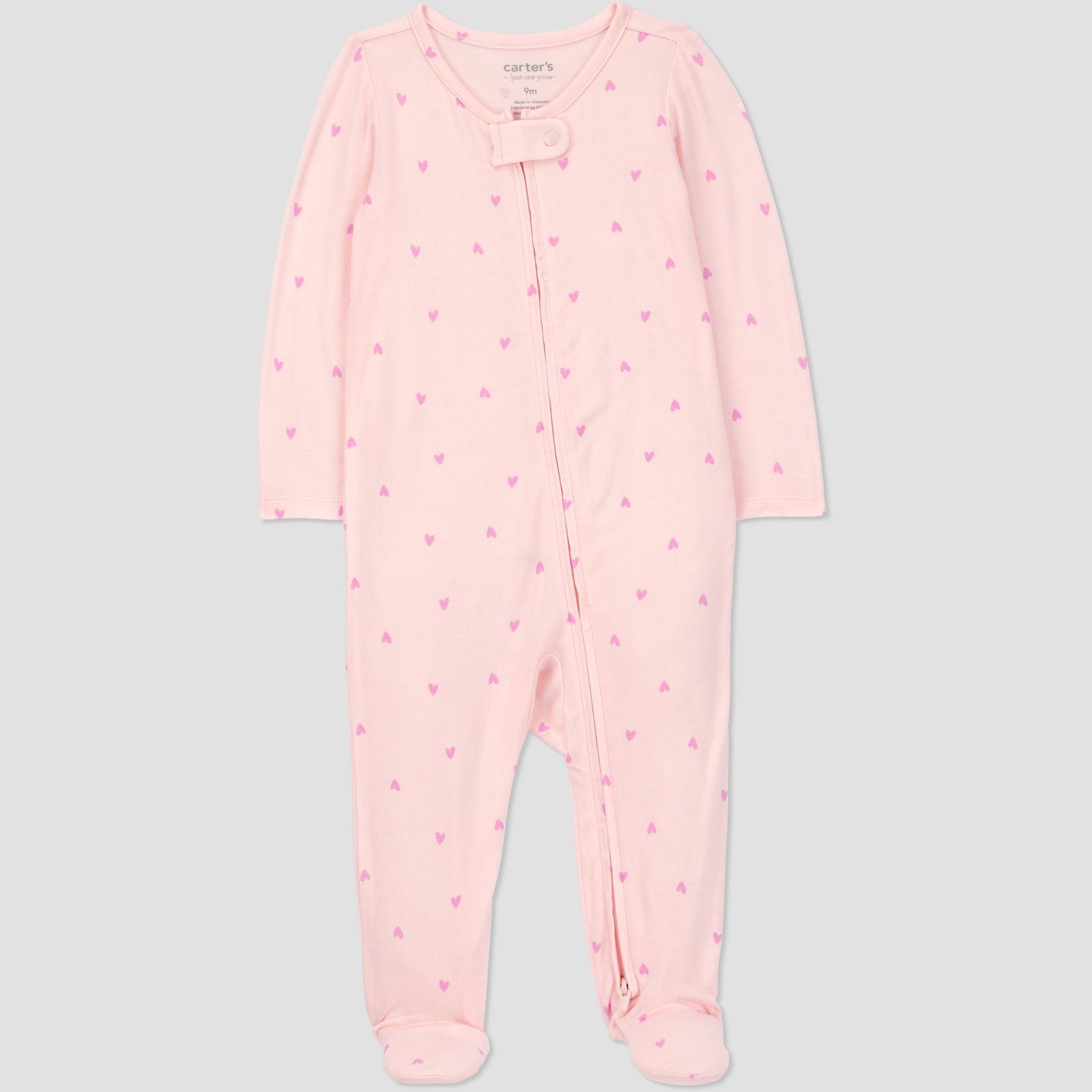 Carter's Just One You® Baby Girls' Comfy Soft Hearts Long Sleeve Sleep N' Play Footed Pajamas - Pink Hearts Newborn