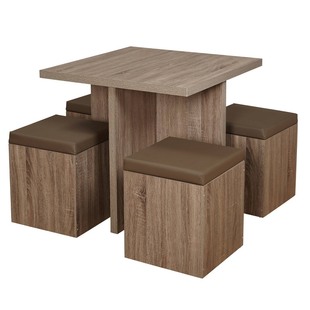 Photos - Dining Table 5pc Howard Dining Set with Storage Ottoman Natural/Taupe - Buylateral