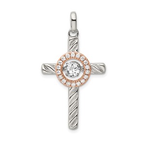 Black Bow Jewelry Platinum & Rose Tone Plated Sterling Silver & CZ Celtic Cross Pendant - 1 of 4