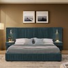 Sapphtopaz Queen Bed Frame with Headboard Pleated Chenille Upholstered Grounded Platform Bed with Drawers & Adjustable Bedside Lamp for Bedroom - 2 of 4