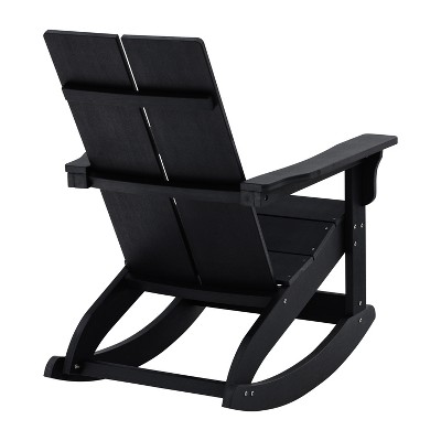Emma + Oliver Black Poly Resin Adirondack Rocking Chair with Arms