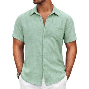 COOFANDY Button Down Short Sleeve Casual Shirts Summer Beach - 1 of 4