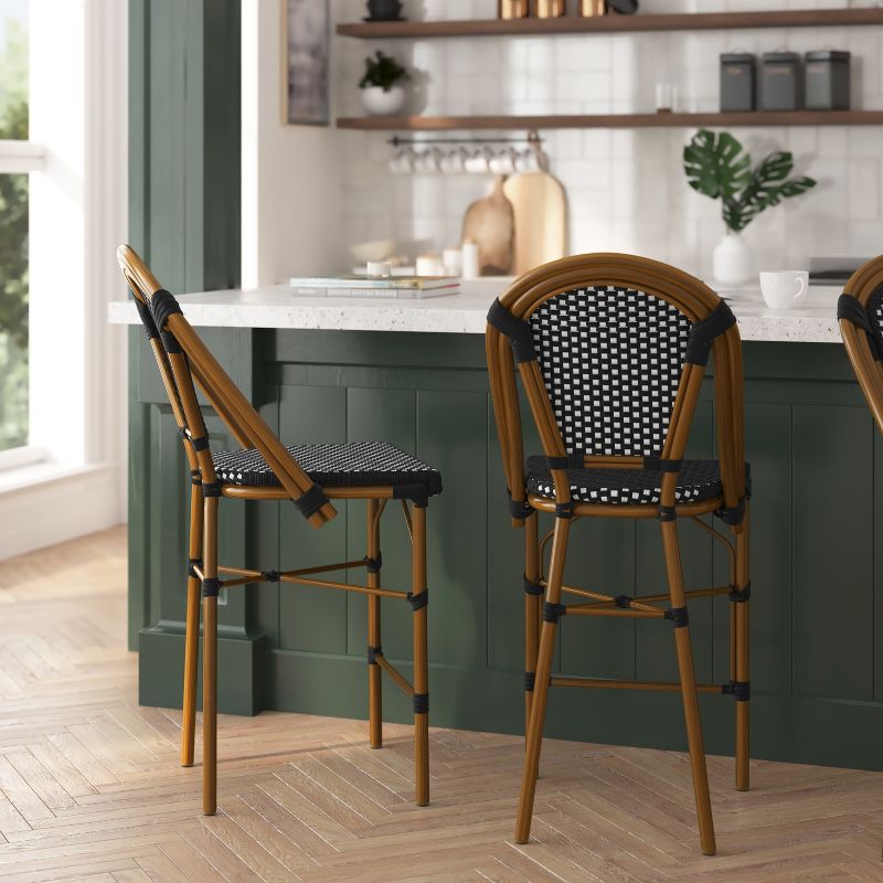 Merrick Lane Set of Two Stacking French Bistro Counter Stools with PE Seats and Backs and Metal Frames for Indoor/Outdoor Use, 3 of 13