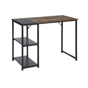 HomeRoots 39" Brown and Black Wood and Metal H-Shape Computer Desk - 1 of 4